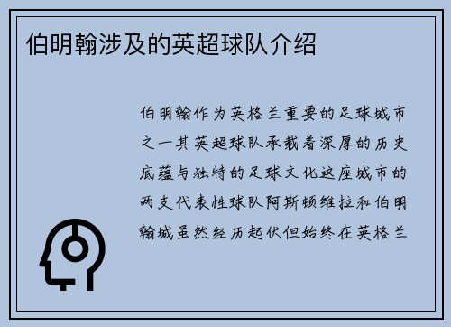 伯明翰涉及的英超球队介绍