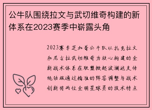 公牛队围绕拉文与武切维奇构建的新体系在2023赛季中崭露头角